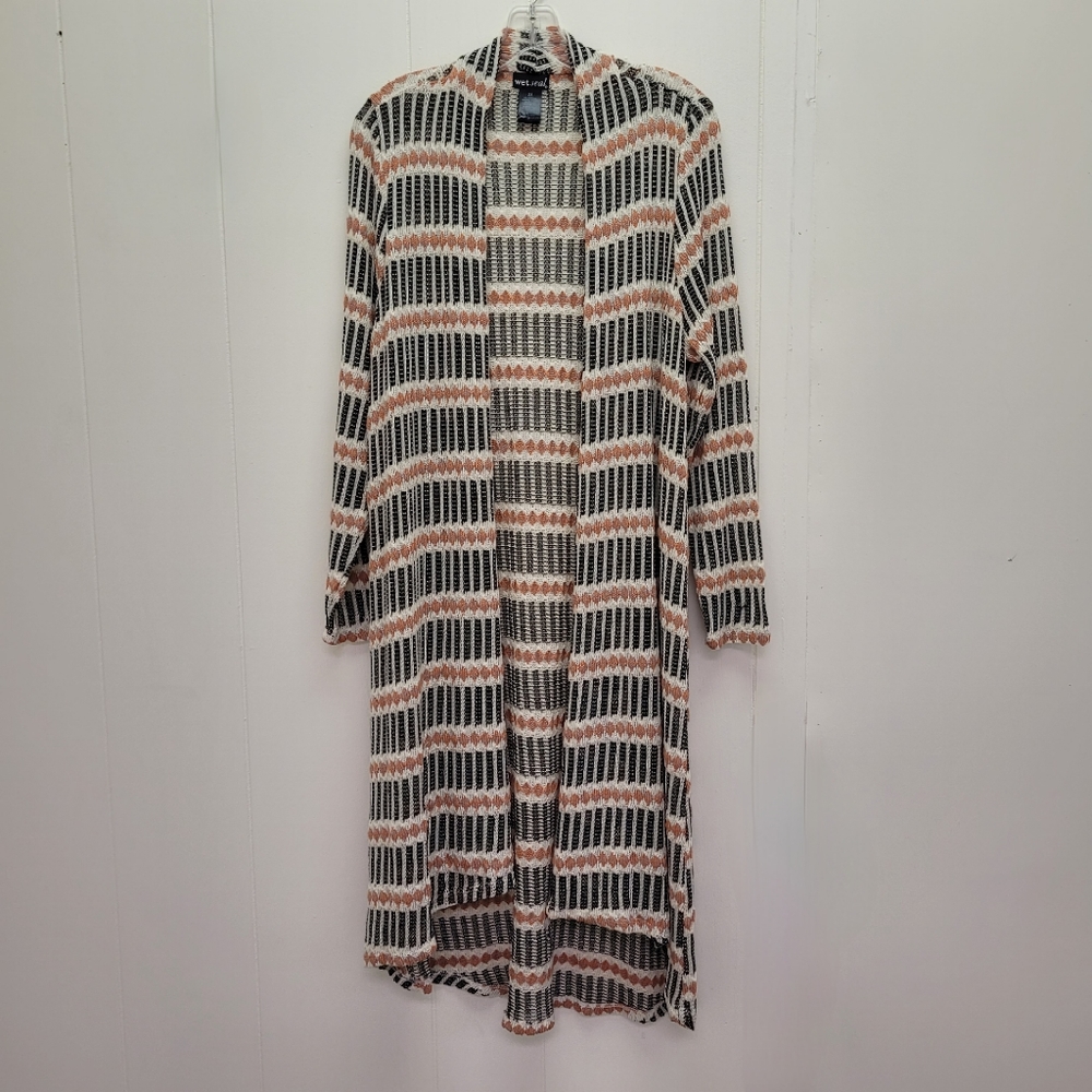 Wet Seal Black and Cream Striped Cardigan